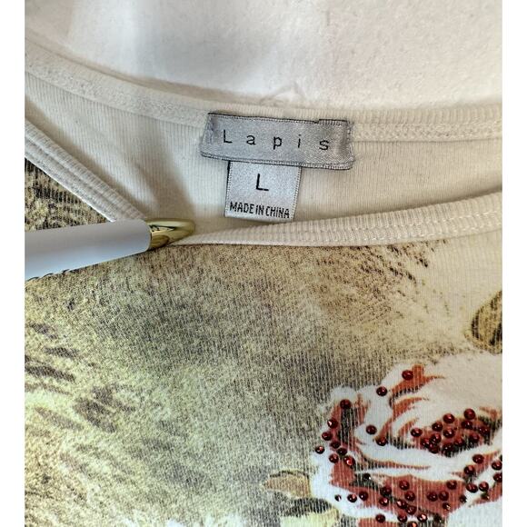 Vtg Y2K Lapis Large Floral Animal Print Boho Jeweled Top - Picture 3 of 6